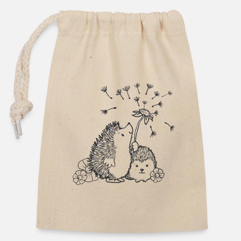 Glückliche Igel - Verschließbarer Geschenkbeutel aus Baumwolle (14x20cm) - Natur