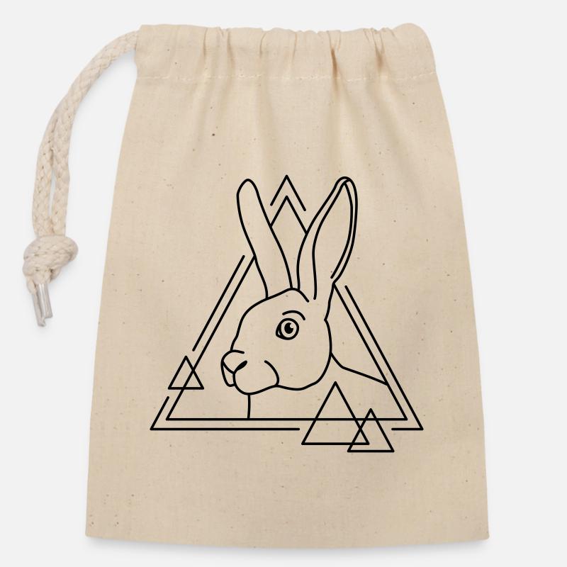 Hase in geometrischer Form - Line-Art-Design - Verschließbarer Geschenkbeutel aus Baumwolle (14x20cm) - Natur
