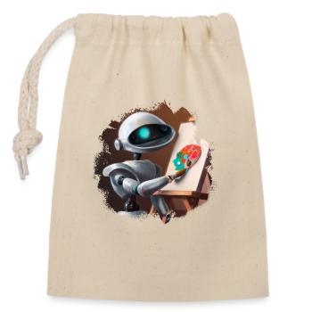 CyberBrush: The Artistic Robot - Closable cotton gift bag (14x20cm) - nature - Front