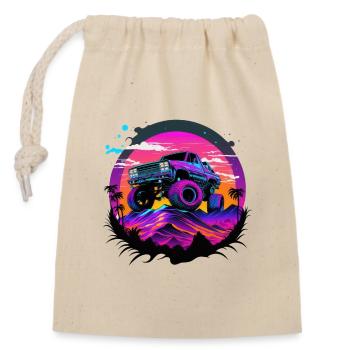 Monster Truck Synthwave - Closable cotton gift bag (14x20cm) - nature - Front