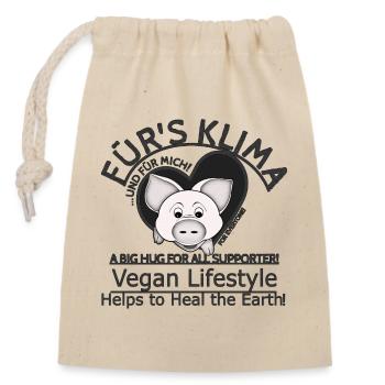 Schweinchen Vegan Klima retten SabineVegan - Verschließbarer Geschenkbeutel aus Baumwolle (14x20cm) - Natur - Vorne