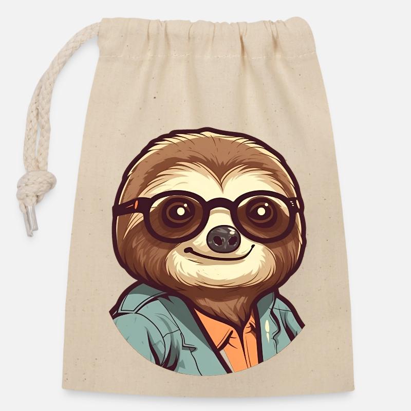 Sloth Geek - Closable cotton gift bag (14x20cm) - nature