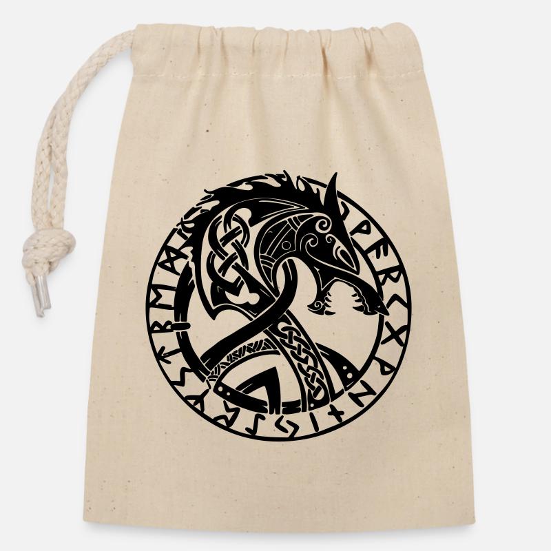 Fenrir et Runes - Sac cadeau en coton avec cordon (14 x 20 cm) - nature