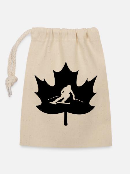 Kanada-Ahornblatt-Ski-Logo - Verschließbarer Geschenkbeutel aus Baumwolle (14x20cm) - Natur