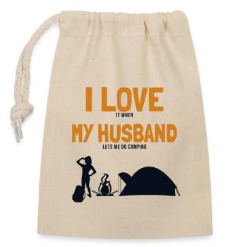 I love my Husband Camping Campingplatz Zelten - Verschließbarer Geschenkbeutel aus Baumwolle (14x20cm) - Natur - Vorne
