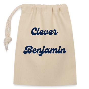 Clever Benjamin - Verschließbarer Geschenkbeutel aus Baumwolle (14x20cm) - Natur - Vorne