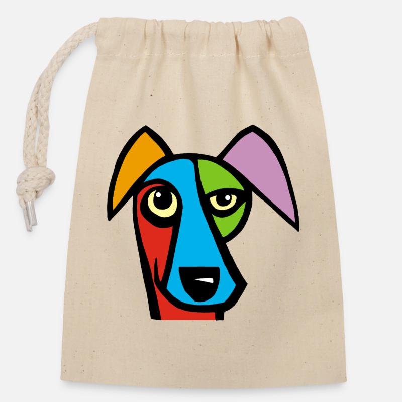 Lustiger Hund - Verschließbarer Geschenkbeutel aus Baumwolle (14x20cm) - Natur