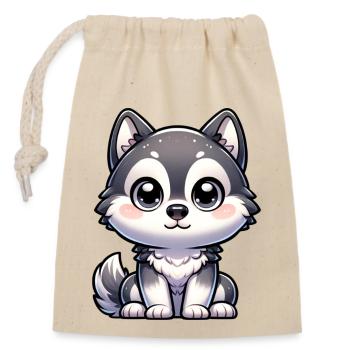 Illustration numérique de mignon Husky - Sac cadeau en coton avec cordon (14 x 20 cm) - nature - Devant