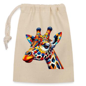 Giraffe farbig und bemalt wie Harlekin - Verschließbarer Geschenkbeutel aus Baumwolle (14x20cm) - Natur - Vorne