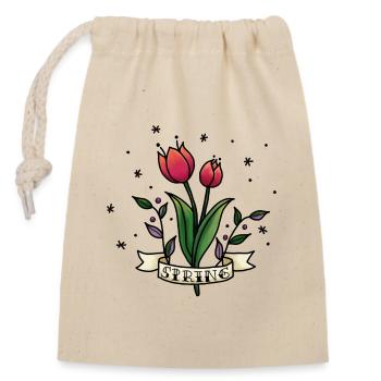 Tulipes de printemps. Tulipe rouge printanière. Printemps décontracté - Sac cadeau en coton avec cordon (14 x 20 cm) - nature - Devant
