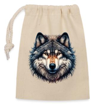 Loup - Sac cadeau en coton avec cordon (14 x 20 cm) - nature - Devant