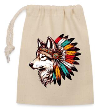 Loup amérindien Peau rouge américaine - Sac cadeau en coton avec cordon (14 x 20 cm) - nature - Devant