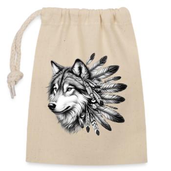 Loup amérindien Peau rouge américaine - Sac cadeau en coton avec cordon (14 x 20 cm) - nature - Devant