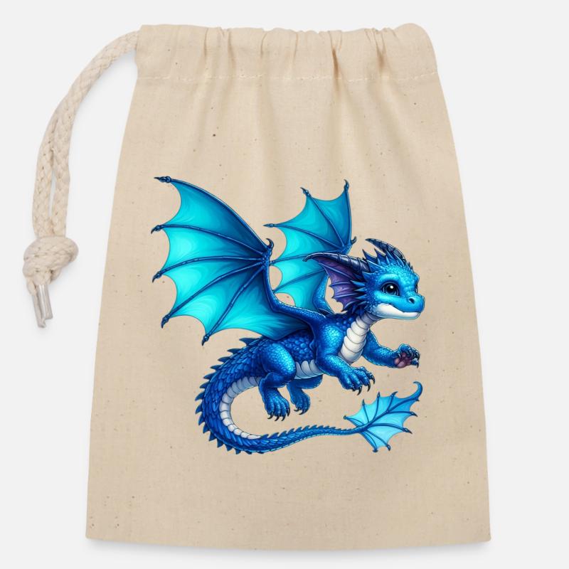 Drache - Verschließbarer Geschenkbeutel aus Baumwolle (14x20cm) - Natur