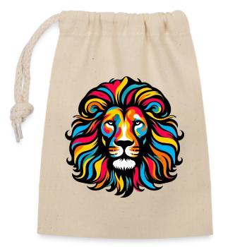 Lion - Closable cotton gift bag (14x20cm) - nature - Front