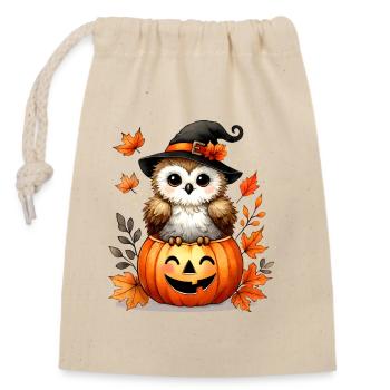 Halloween-Eule im Kürbis:herbstlicher Gruselspaß - Verschließbarer Geschenkbeutel aus Baumwolle (14x20cm) - Natur - Vorne