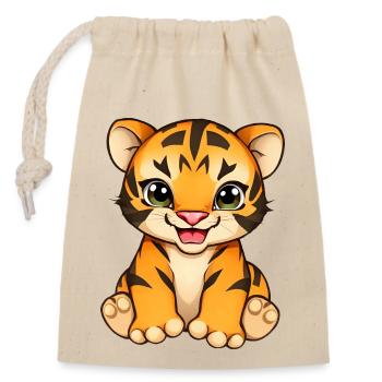 Baby Tigerjunges mit leuchtend orangefarbenen Streifen, - Verschließbarer Geschenkbeutel aus Baumwolle (14x20cm) - Natur - Vorne