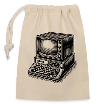 Classic retro PC - Closable cotton gift bag (14x20cm) - nature - Front