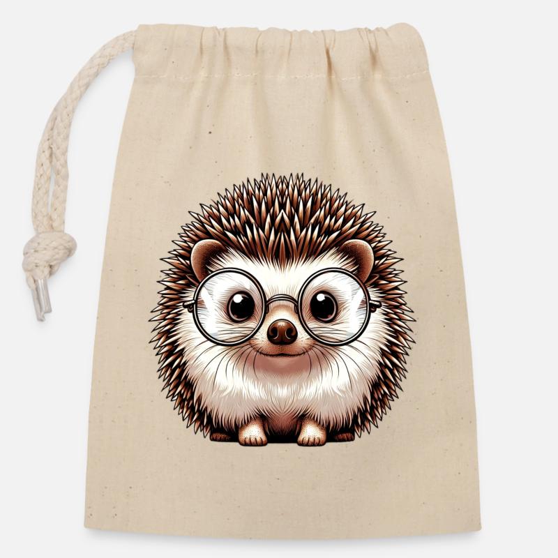 Hérisson - Sac cadeau en coton avec cordon (14 x 20 cm) - nature