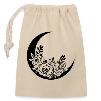 Schwarzer blühender Mond - Verschließbarer Geschenkbeutel aus Baumwolle (14x20cm) - Natur - Vorne