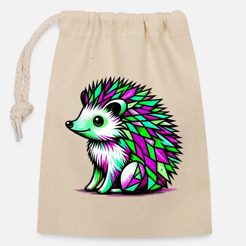 Hérisson - Sac cadeau en coton avec cordon (14 x 20 cm) - nature