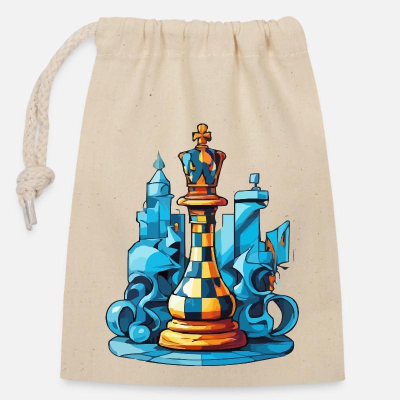 Roi des échecs - Sac cadeau en coton avec cordon (14 x 20 cm) - nature
