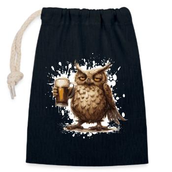 Eule Bier Lustig - Verschließbarer Geschenkbeutel aus Baumwolle (14x20cm) - Navy - Vorne
