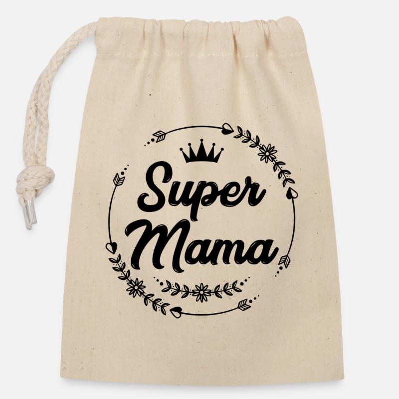 Super maman - Sac cadeau en coton avec cordon (14 x 20 cm) - nature