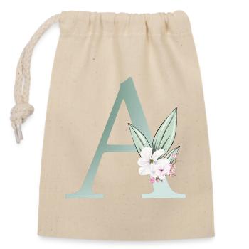 Un monogramme, floral, personnalisable - Sac cadeau en coton avec cordon (14 x 20 cm) - nature - Devant
