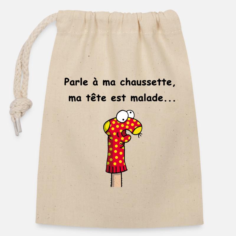 Parle à ma chaussette - Sac cadeau en coton avec cordon (14 x 20 cm) - nature