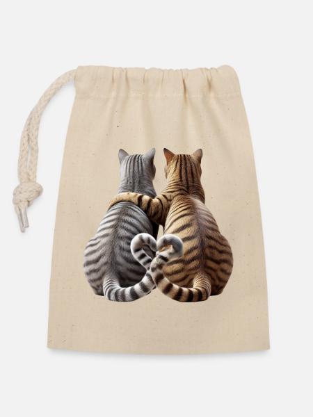 Zwei verliebte Katzen - Verschließbarer Geschenkbeutel aus Baumwolle (14x20cm) - Natur