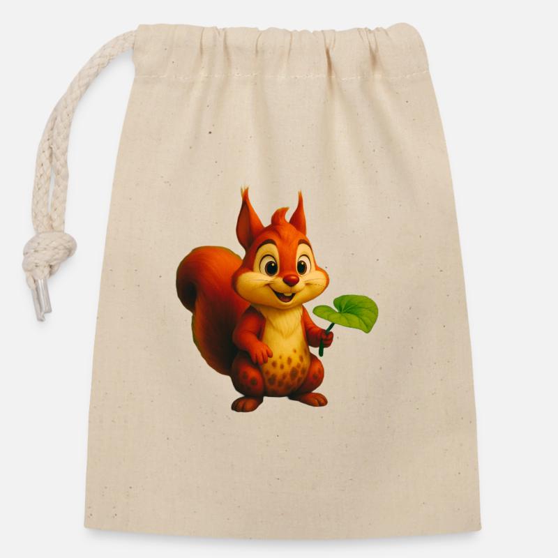 écureuil - Sac cadeau en coton avec cordon (14 x 20 cm) - nature