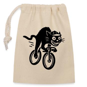 Schnelle Katze auf Rennrad - Verschließbarer Geschenkbeutel aus Baumwolle (14x20cm) - Natur - Vorne