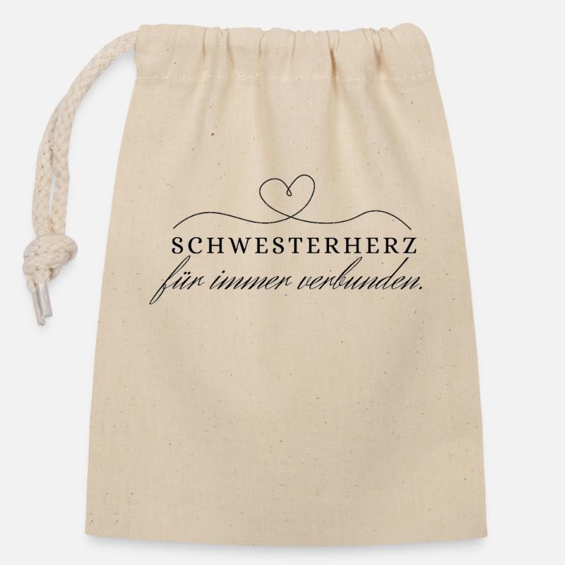 Schwesterherz - Verschließbarer Geschenkbeutel aus Baumwolle (14x20cm) - Natur