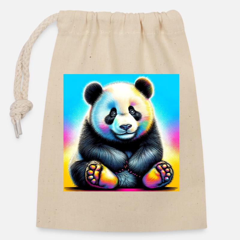 Panda - Verschließbarer Geschenkbeutel aus Baumwolle (14x20cm) - Natur
