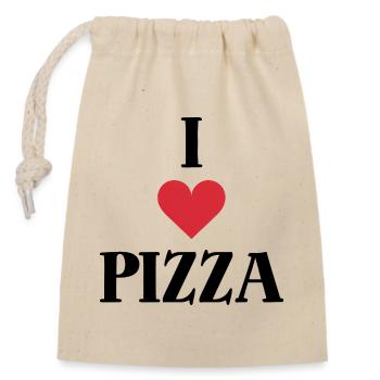 Ich liebe Pizza Spruch - Verschließbarer Geschenkbeutel aus Baumwolle (14x20cm) - Natur - Vorne