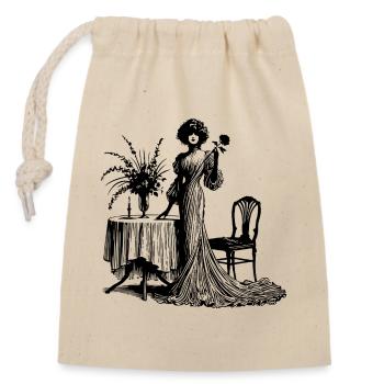 Elegantes Kleid mit floralen Details - Verschließbarer Geschenkbeutel aus Baumwolle (14x20cm) - Natur - Vorne