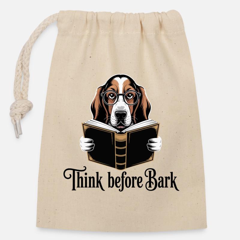Smart Dog Reading Book Design - Closable cotton gift bag (14x20cm) - nature