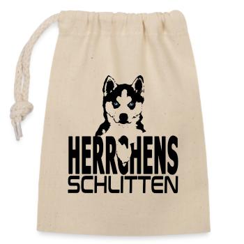 Illustration de chien husky - Siège de maître - Sac cadeau en coton avec cordon (14 x 20 cm) - nature - Devant
