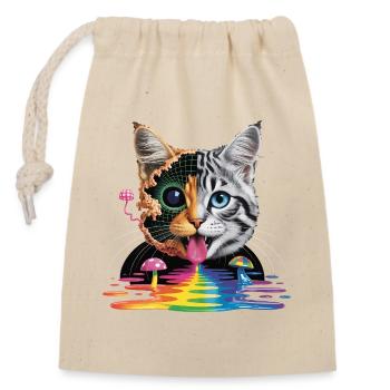 Surreales Katzen-Half-Glitch-Design - Verschließbarer Geschenkbeutel aus Baumwolle (14x20cm) - Natur - Vorne