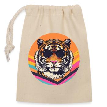 Lunettes de soleil rétro avec illustration de tigre - Sac cadeau en coton avec cordon (14 x 20 cm) - nature - Devant