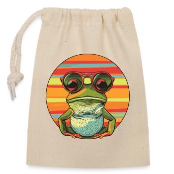 Casual frog sunglasses design - Closable cotton gift bag (14x20cm) - nature - Front