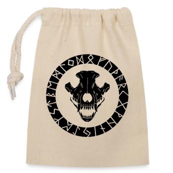 Black viking wolf skull - Closable cotton gift bag (14x20cm) - nature - Front