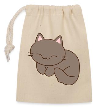 Mignon chat souriant illustration - Sac cadeau en coton avec cordon (14 x 20 cm) - nature - Devant