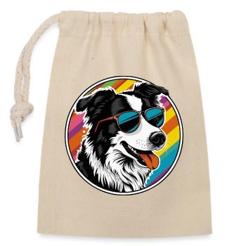 Cool dog with sunglasses - Closable cotton gift bag (14x20cm) - nature - Front