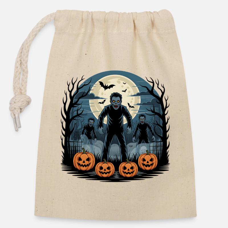 Zombie Halloween - Sac cadeau en coton avec cordon (14 x 20 cm) - nature