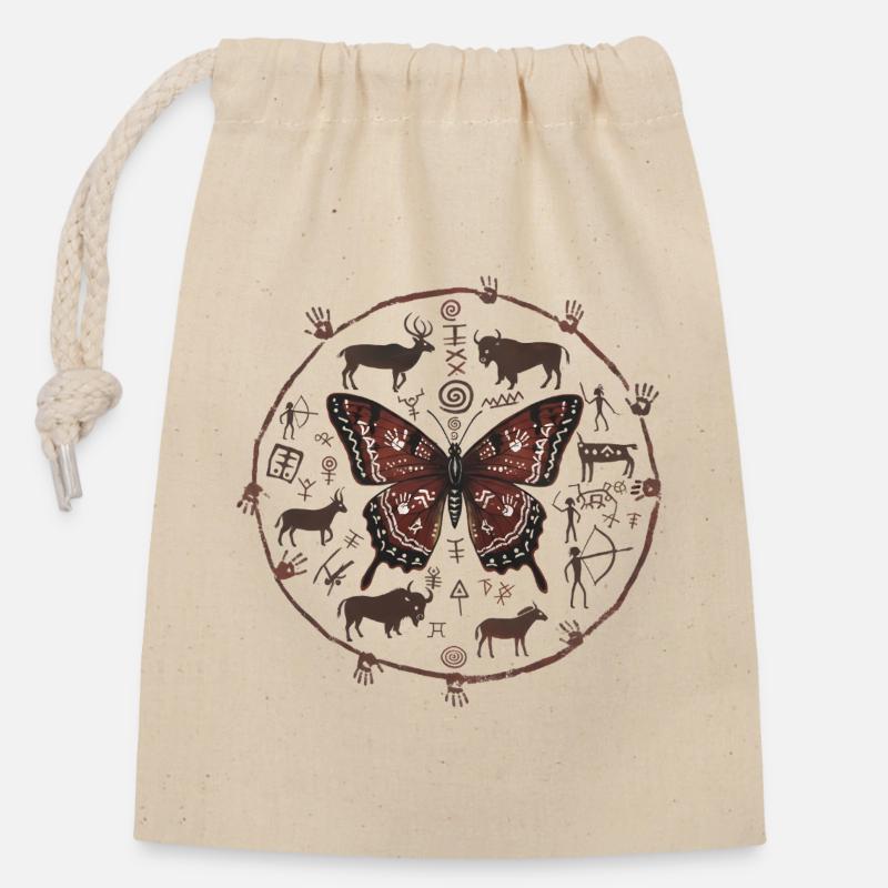 Rune Circle Butterfly - Closable cotton gift bag (14x20cm) - nature