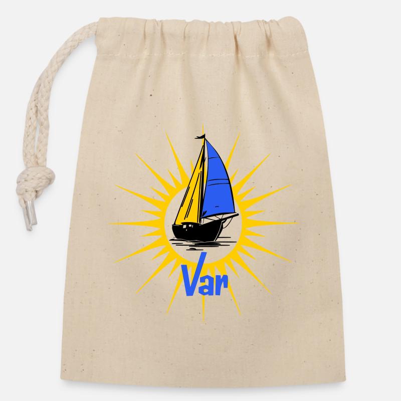 Voilier Soleil Var - Sac cadeau en coton avec cordon (14 x 20 cm) - nature