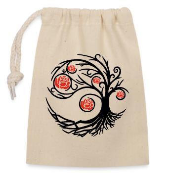 Arbre stylisé noir et roses rouges - Sac cadeau en coton avec cordon (14 x 20 cm) - nature - Devant