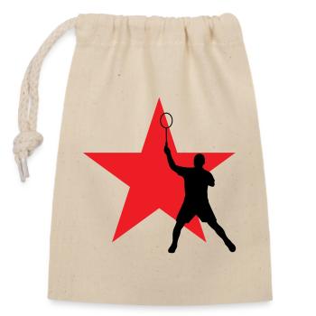 Badminton - Sport - Racket - Closable cotton gift bag (14x20cm) - nature - Front
